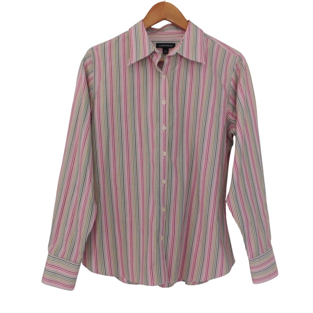 Lands‎ End womens Button up Shirt Striped Colorful Cotton Size 12 - Picture 6 of 6